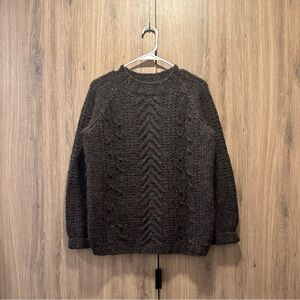 Nordic Store Chocolate Brown Icelandic Wool Cable Knit Crew Neck Sweater Size S
